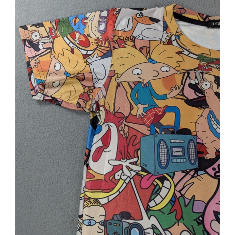 90s Nickelodeon Cartoon All Over Print Shirt Mens Medium Hey Arnold Rugrats - Picture 2 of 10